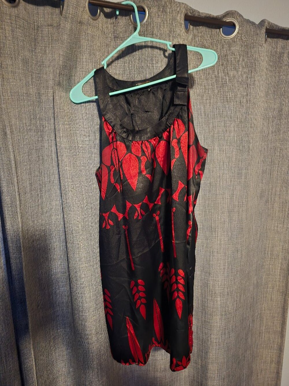 BCBGMAXAZRIA Black Red Satin Abstract Print Halter Dress Sz XL